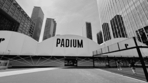Exterior of Padium Padel Club in Canary Wharf, London